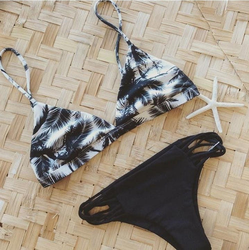 Beach Bikini Set Women Sport Striped Top + Low Waisted Print Bikinis Women Swimwear Swimsuits sexy High Neck Swimsuit Y07 CF