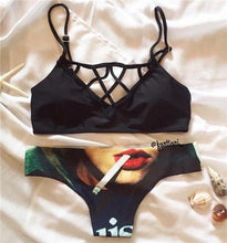 Beach Bikini Set Women Sport Striped Top + Low Waisted Print Bikinis Women Swimwear Swimsuits sexy High Neck Swimsuit Y07 CF