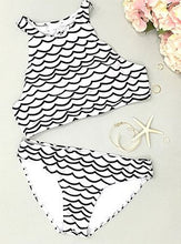 Beach Bikini Set Women Sport Striped Top + Low Waisted Print Bikinis Women Swimwear Swimsuits sexy High Neck Swimsuit Y07 CF