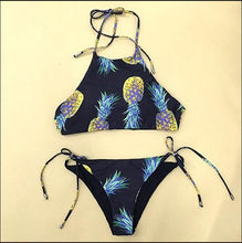 Beach Bikini Set Women Sport Striped Top + Low Waisted Print Bikinis Women Swimwear Swimsuits sexy High Neck Swimsuit Y07 CF