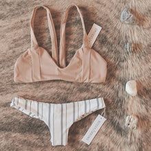 Beach Bikini Set Women Sport Striped Top + Low Waisted Print Bikinis Women Swimwear Swimsuits sexy High Neck Swimsuit Y07 CF
