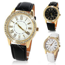 Bling Gold Crystal Watch Girls Women Luxury Leather Watches Quartz Casual Dress Wrist Watch Mujer Relogio Reloj Bracelet Hour CF