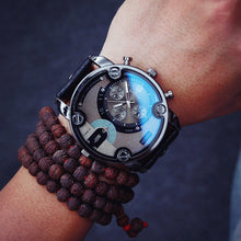 Blue Glass Big Dial Black Leather Quartz Men Watches &Casual Watch Sports Out Door Military Wristwatch relojio CF
