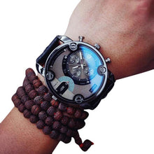 Blue Glass Big Dial Black Leather Quartz Men Watches &Casual Watch Sports Out Door Military Wristwatch relojio CF