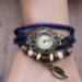 Bracelet Watch Women Dress Clock Vintage Design Weave Wrap PU Leather Leaf Beads Wrist Quartz Relogio Feminino CF