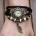 Bracelet Watch Women Dress Clock Vintage Design Weave Wrap PU Leather Leaf Beads Wrist Quartz Relogio Feminino CF