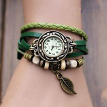 Bracelet Watch Women Dress Clock Vintage Design Weave Wrap PU Leather Leaf Beads Wrist Quartz Relogio Feminino CF