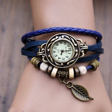 Bracelet Watch Women Dress Clock Vintage Design Weave Wrap PU Leather Leaf Beads Wrist Quartz Relogio Feminino CF