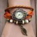 Bracelet Watch Women Dress Clock Vintage Design Weave Wrap PU Leather Leaf Beads Wrist Quartz Relogio Feminino CF