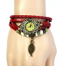 Bracelet Watch Women Dress Clock Vintage Design Weave Wrap PU Leather Leaf Beads Wrist Quartz Relogio Feminino CF