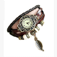 Bracelet Watch Women Girl Vintage Design leaf Pendant Analog PU Leather Strap Elegant Quartz Watches Relogio CF