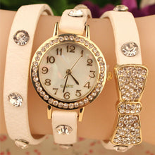 Bracelet Watch Women Rhinestone Crystal Dress Clock Bowknot Gift PU Leather Quartz Relogio Feminino CF