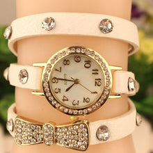 Bracelet Watch Women Rhinestone Crystal Dress Clock Bowknot Gift PU Leather Quartz Relogio Feminino CF