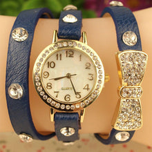 Bracelet Watch Women Rhinestone Crystal Dress Clock Bowknot Gift PU Leather Quartz Relogio Feminino CF
