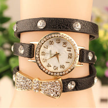 Bracelet Watch Women Rhinestone Crystal Dress Clock Bowknot Gift PU Leather Quartz Relogio Feminino CF