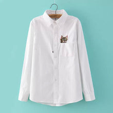 Brand New Cat Print Blouse Embroidery Blusas Femininas Long Sleeve Turn Down Collar Casual Fashion Work Shirts With Button 70020 SM6