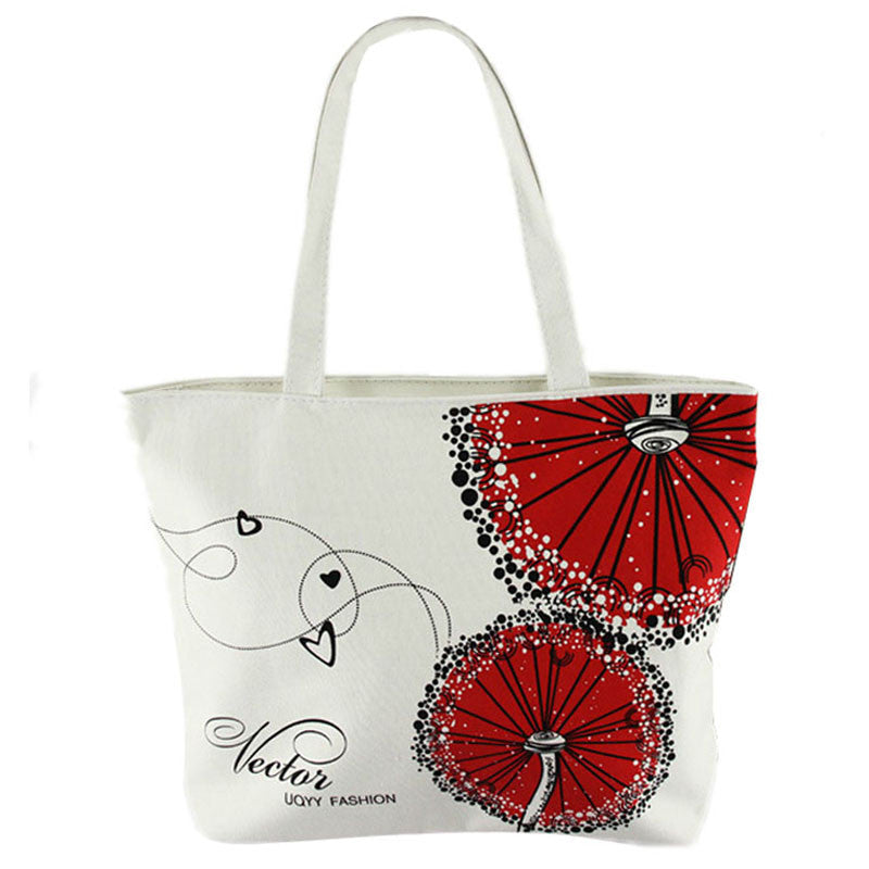 Canvas Bags Red Dandelion Pattern Women Handbag Print Girls Shopping Shoulder Bags Handbag Casual Tote Women CF
