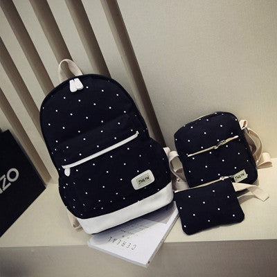 Canvas Women Backpack big student book bag with purse laptop 3pcs set Korean style Girl School Bags For Teenagers CF