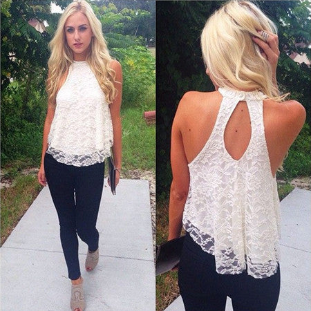 Casual Solid Top Women Halter Top Cropped Blouses Vest Womens Off Shoulder Sexy Tops OL Lady Lace Loose Tanks CF