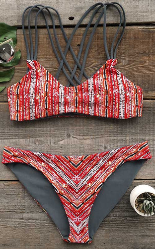 Colorful Printing Brazilian Bikinis Set Sexy Strap Vest Style Beach Wear trajes de bano N445 CF