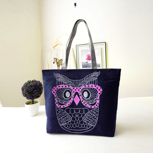 Designer Handbags Lady Owl Print Shopping Shoulder Canvas Bag Tote Purse bolsos femenina CF