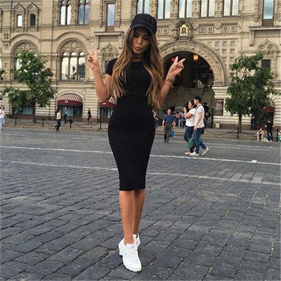 Dress Clubwear Night Wear Bodycon Beach Casual Vestidos Women Sexy Solid Short Sleeve Slim Dresses CF