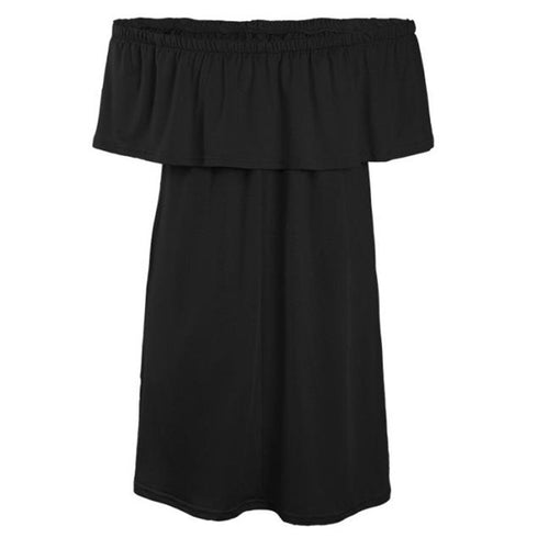 Dress Sexy Women vestido Off The Shoulder Black Shirt Dresses Solid Plus size Flounced Collar vestidos CF