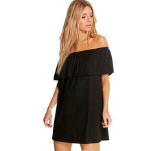 Dress Sexy Women vestido Off The Shoulder Black Shirt Dresses Solid Plus size Flounced Collar vestidos CF