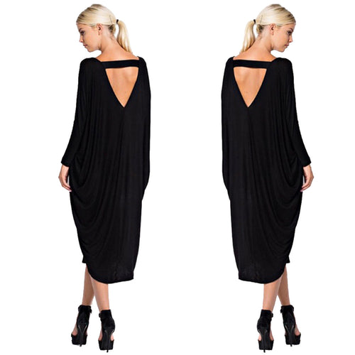 Dress Women Sexy Long Dresses Vestidos Loose Casual Party Long sleeve beach backless Solid Vestido de festa CF