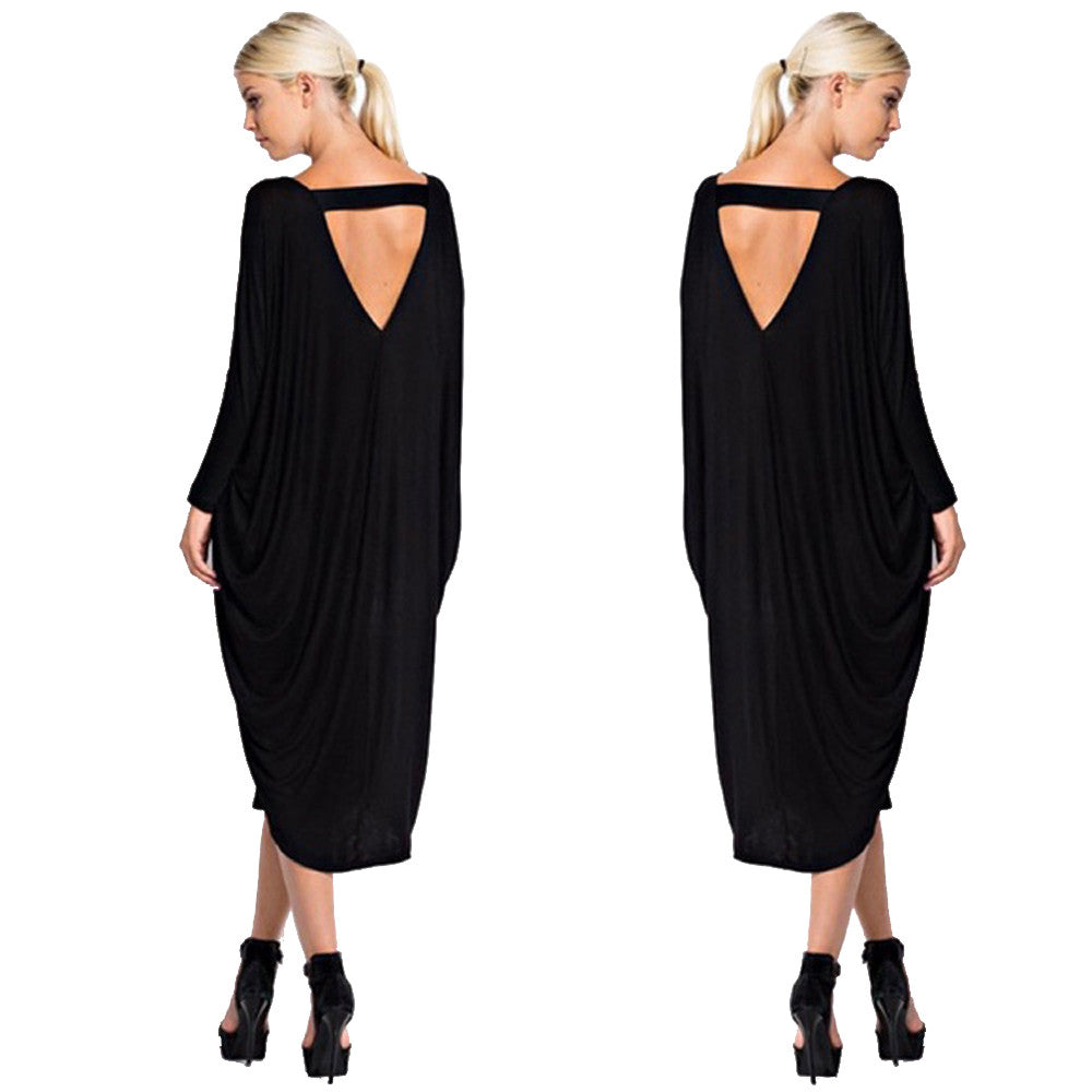 Dress Women Sexy Long Dresses Vestidos Loose Casual Party Long sleeve beach backless Solid Vestido de festa CF