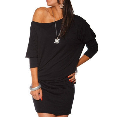 Dress Women vestidos Long Sleeve Off the Shoulder Solid Plus size Bodycon Mini Batwing Tunic Dresses vestido CF
