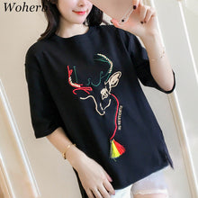 Embroidery T-shirts New  Women Summer T Shirt Fashion Tops Plus Size Female Short Sleeve t shirts 72610 SM6