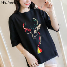 Embroidery T-shirts New  Women Summer T Shirt Fashion Tops Plus Size Female Short Sleeve t shirts 72610 SM6