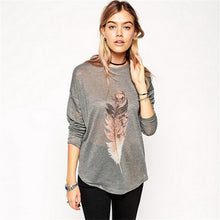 Europe New Feather Print Long Sleeve T Shirt Fashion Irregular Autumn Bottoming T-shirt  Female Loose Casual Tee Tops 31826 SM6