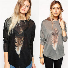 Europe New Feather Print Long Sleeve T Shirt Fashion Irregular Autumn Bottoming T-shirt  Female Loose Casual Tee Tops 31826 SM6