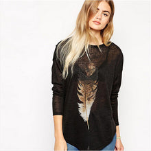 Europe New Feather Print Long Sleeve T Shirt Fashion Irregular Autumn Bottoming T-shirt  Female Loose Casual Tee Tops 31826 SM6