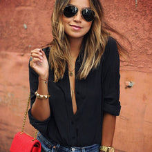Europe Style Women Blouse Boyfriend Shirt Chiffon Blouses Large Size Casual Black Shirts Women Sexy V Neck Blouses Blusa CF
