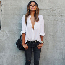 Europe Style Women Blouse Boyfriend Shirt Chiffon Blouses Large Size Casual Black Shirts Women Sexy V Neck Blouses Blusa CF