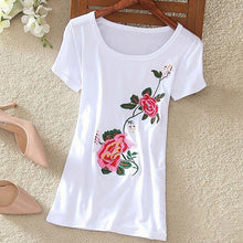 Fashion  New Summer Short Sleeve T-shirts Chinese Style Flowers Embroidery T Shirts Plus Size Female Casual Women Tops 72608 SM6