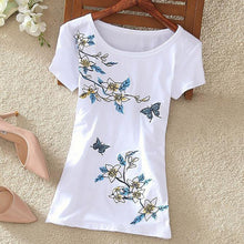 Fashion  New Summer Short Sleeve T-shirts Chinese Style Flowers Embroidery T Shirts Plus Size Female Casual Women Tops 72608 SM6