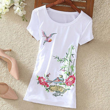 Fashion  New Summer Short Sleeve T-shirts Chinese Style Flowers Embroidery T Shirts Plus Size Female Casual Women Tops 72608 SM6