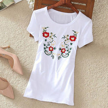 Fashion  New Summer Short Sleeve T-shirts Chinese Style Flowers Embroidery T Shirts Plus Size Female Casual Women Tops 72608 SM6
