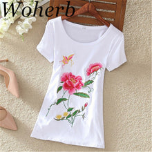 Fashion  New Summer Short Sleeve T-shirts Chinese Style Flowers Embroidery T Shirts Plus Size Female Casual Women Tops 72608 SM6