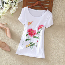 Fashion  New Summer Short Sleeve T-shirts Chinese Style Flowers Embroidery T Shirts Plus Size Female Casual Women Tops 72608 SM6