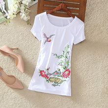 Fashion  New Summer Short Sleeve T-shirts Chinese Style Flowers Embroidery T Shirts Plus Size Female Casual Women Tops 72608 SM6