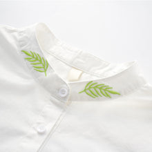 Fashion  New Women Leaves Embroidery Stand Collar Shirt White Long Sleeves Blouse Ladies Office Tops Shirt 33048 SM6