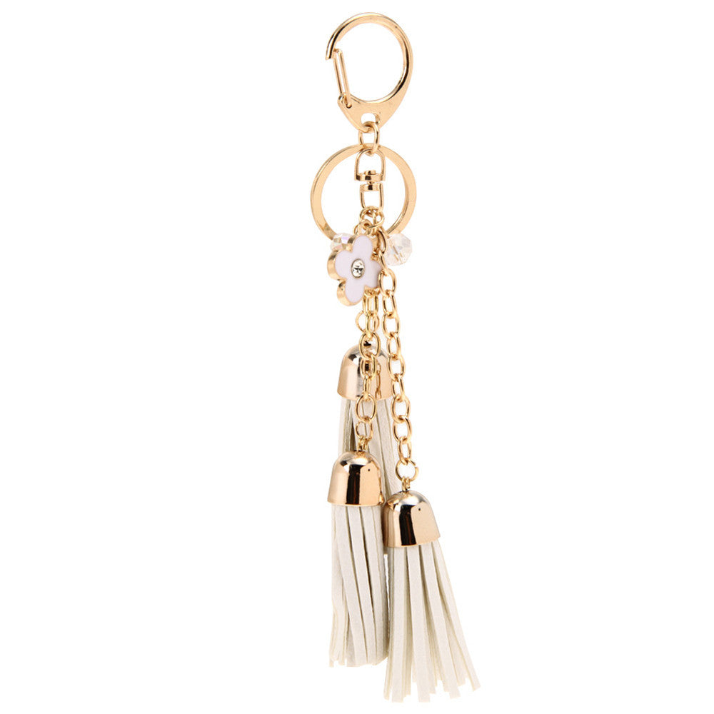Casual PU Tassels women keychain bag pendant alloy car key chain ring holder retro jewelry for women CF