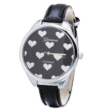Geneva Watch Women Elegant Clock PU Leather Band Heartshaped Alloy Dial Black Quartz Wrist Watch CF