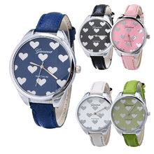 Geneva Watch Women Elegant Clock PU Leather Band Heartshaped Alloy Dial Black Quartz Wrist Watch CF
