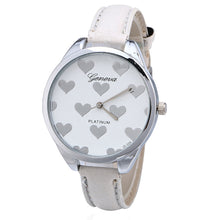 Geneva Watch Women Elegant Clock PU Leather Band Heartshaped Alloy Dial Black Quartz Wrist Watch CF